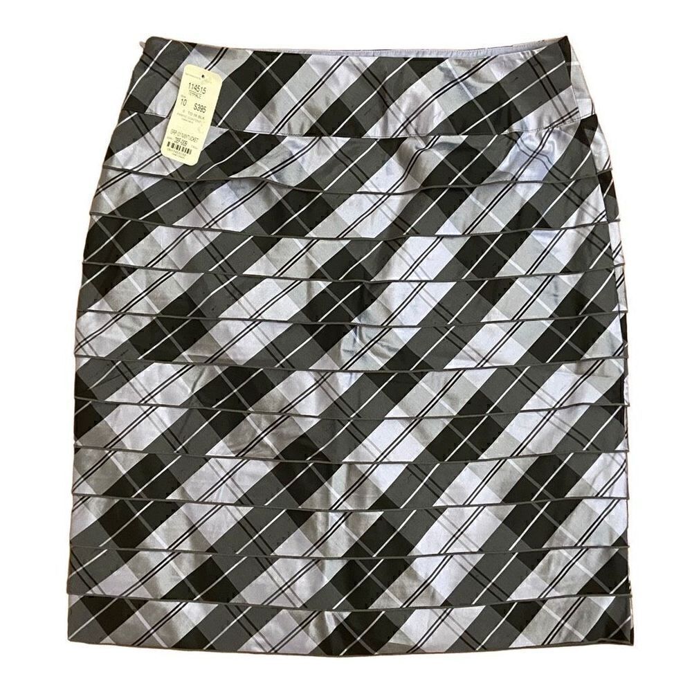 Carlisle Striped Tiered Silk Pencil Skirt Purple & Black Size 10 NEW